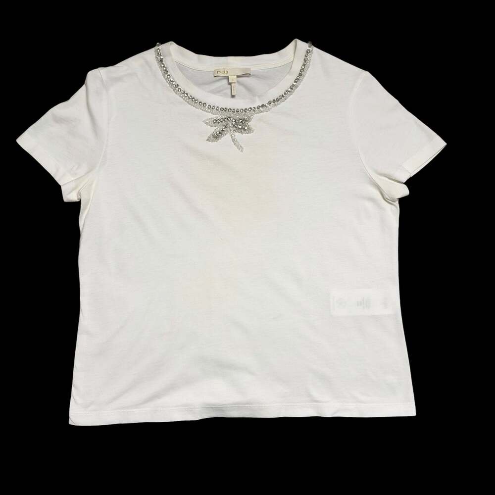 Maje Paris Tee Shirt White Organic Cotton Rhinestone Dragonfly Sz 1 Small